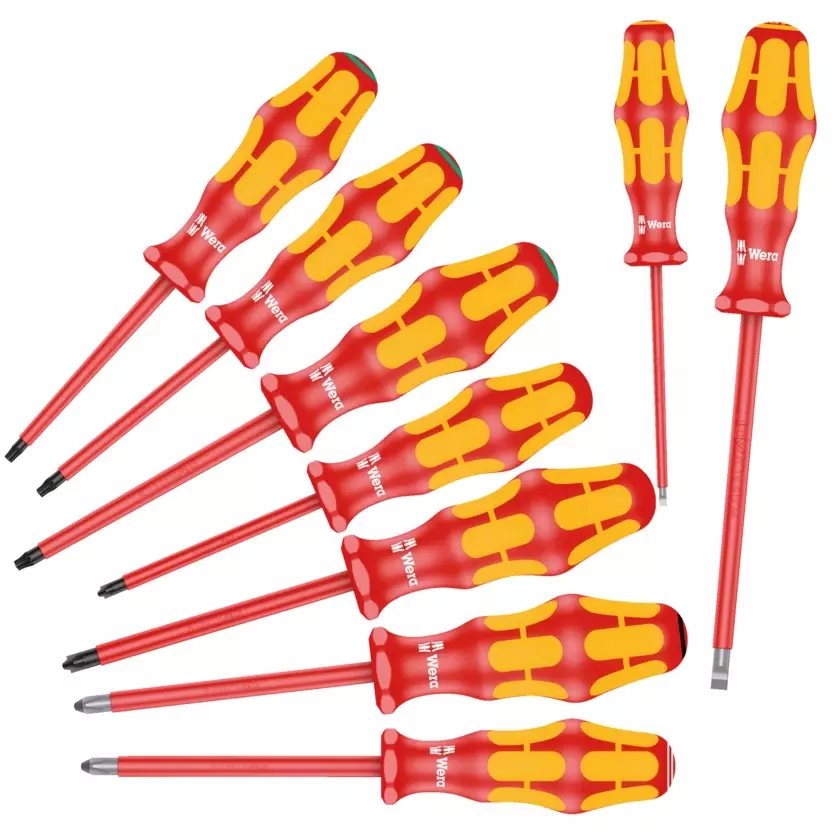 Wera 160 i/162 i/167 i/9 Screwdriver Sets VDE-Insulated with Kraftform Handle and 1000 V Rating, 5133355001 (Set of 9)