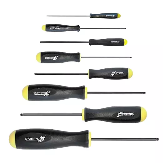 Bondhus ProGuard Ball End Screwdriver Set Standard Type Non-Slip Handle 0.050 to 5/32 inch Size, 10632 (Set of 8)