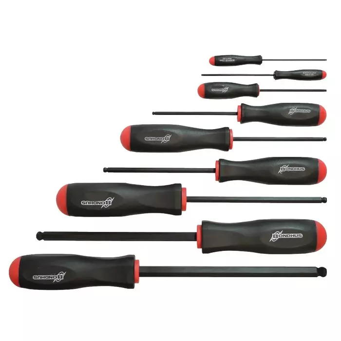 Bondhus ProGuard Ball End Screwdriver Set Standard Type Non-Slip Handle 1.5 to 10 mm Size, 10699 (Set of 9)