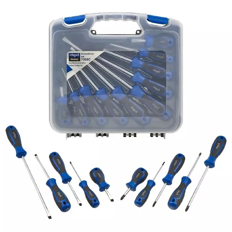 Scheppach 10 Pcs Standard Screwdriver Set Combined CR-V, Sch-7008С