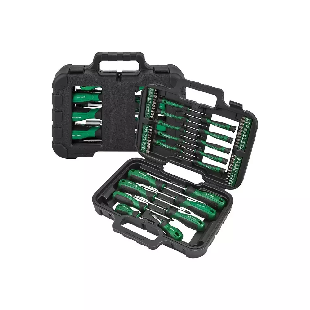 Rock Force Screwdriver Set with Bits CrV Straight Rod SL, HEX, PH, PZ, Torx 38 - 125 mm Length, RF-7058C (Pack of 58 Pcs)