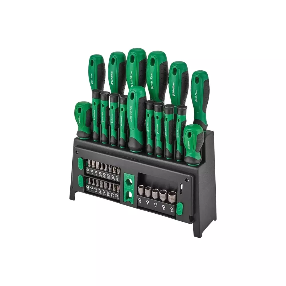 Rock Force Screwdriver Set with Bits CrV Straight Rod SL, PH, PZ, Torx, Hex 50 - 150 mm Length, RF-7039 (Pack of 39 Pcs)