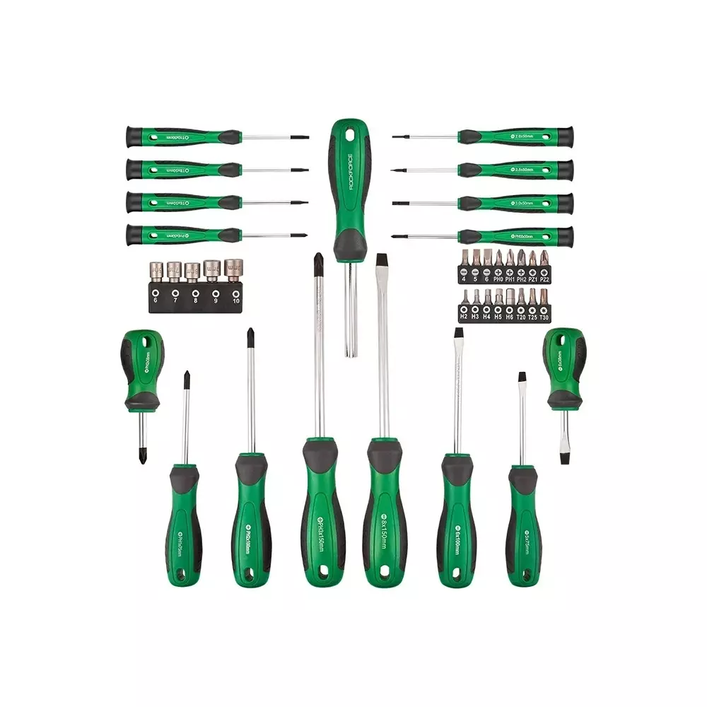 Rock Force Screwdriver Set with Bits CrV Straight Rod SL, PH, PZ, Torx, Hex 50 - 150 mm Length, RF-7039 (Pack of 39 Pcs)