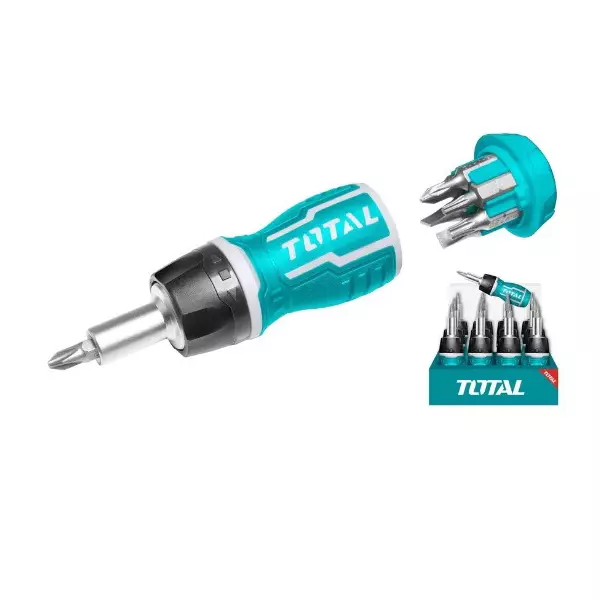 Total 8 in 1 Stubby Screwdriver Set 6.35 mm (1/4 inch) Socket Size Chrome Vanadium Steel, TACSDS0706 (Pack of 8)