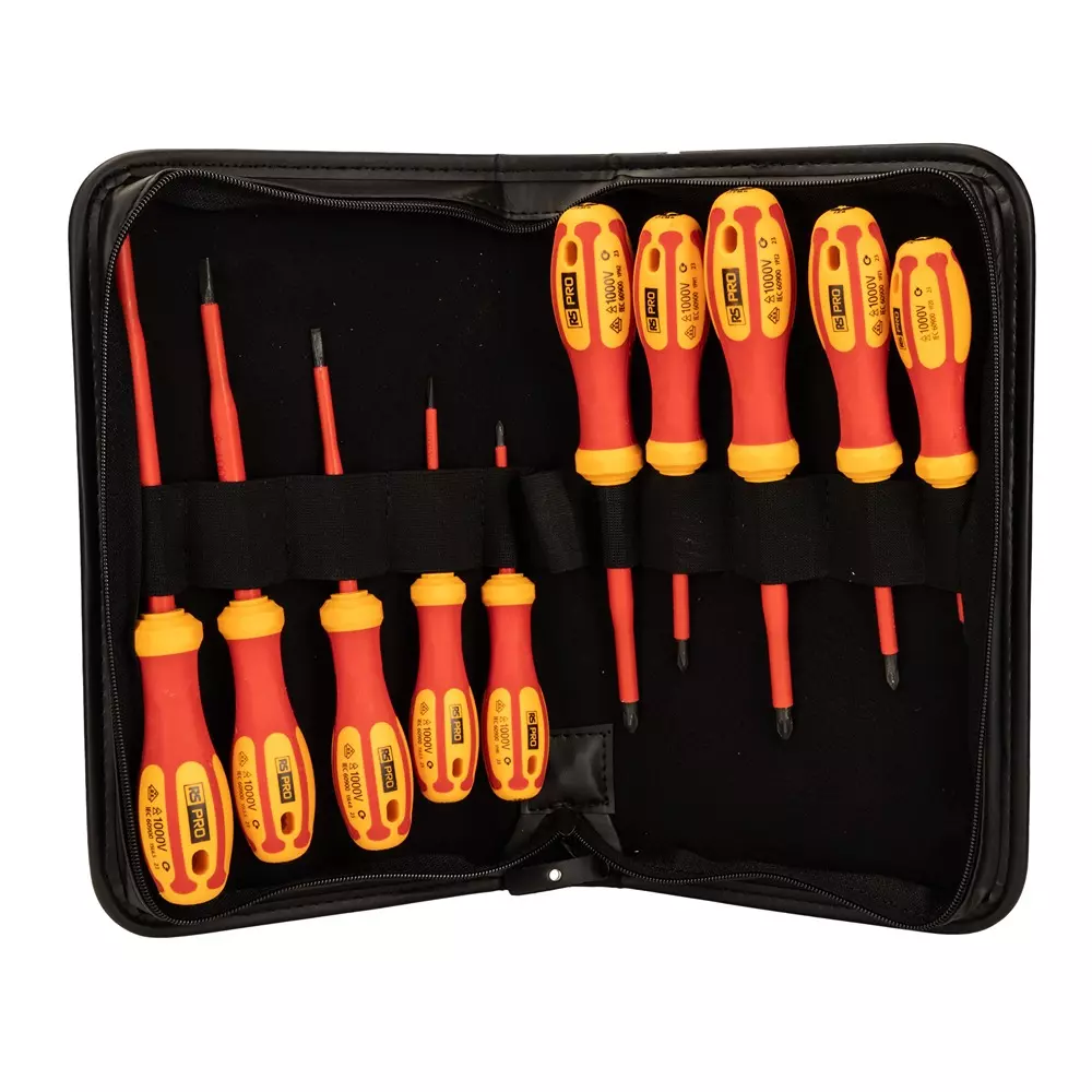 RS PRO Screwdriver Set 10 Piece Insulated 2.5, 3, 4, 5.5, 6.5 mm, PH0, PH1, PH2, PZ1, PZ2 Phillips, Pozidriv, Slotted, 2539684
