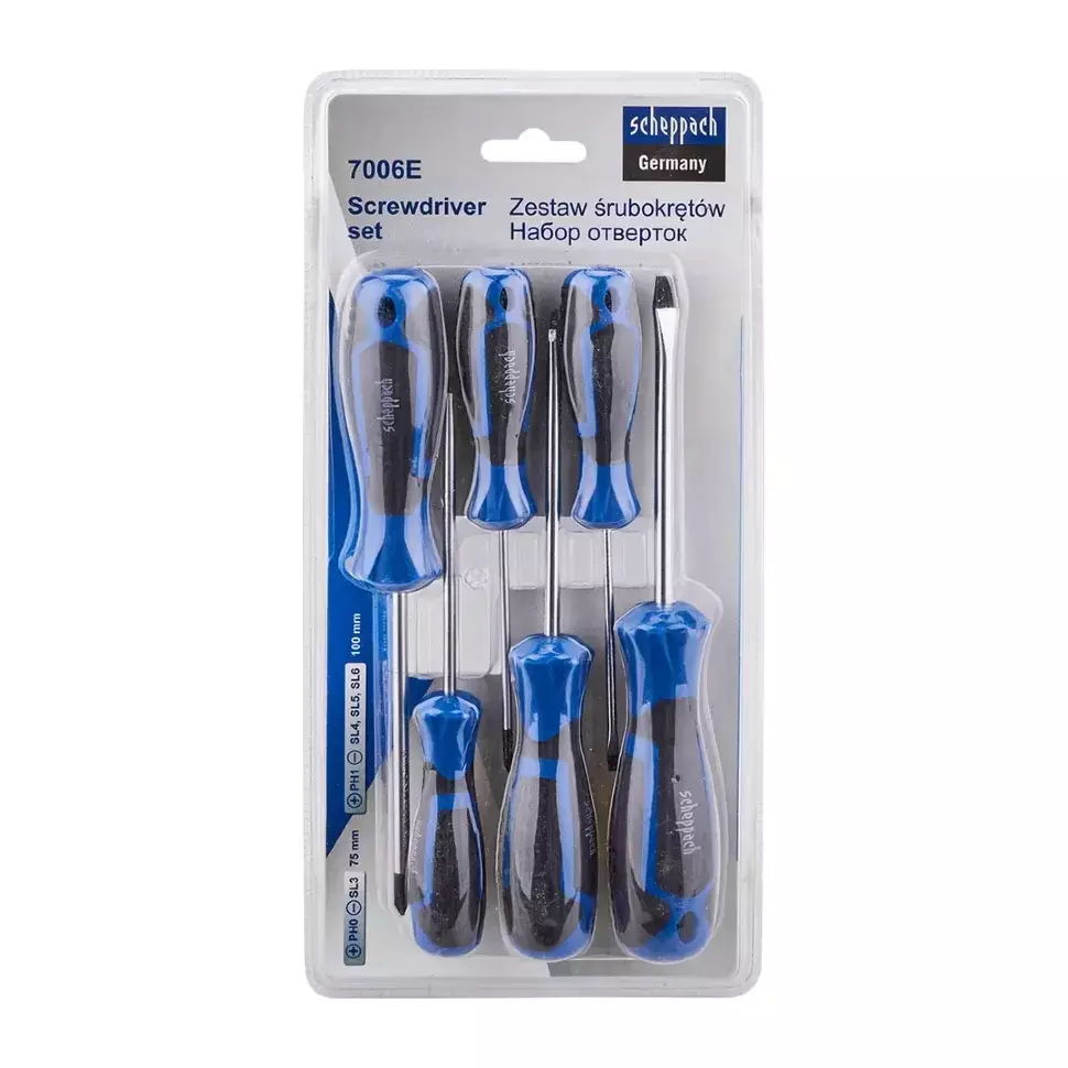 Scheppach 6 Pcs Standard Screwdriver Set Combined CR-V, Sch-7006E