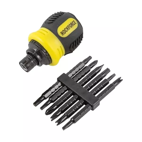 Rock Force Reversible Screwdriver with Special Bits Set CrV Straight Handle S2 Steel Nozzle, RF-32807MR (Pack of 6)