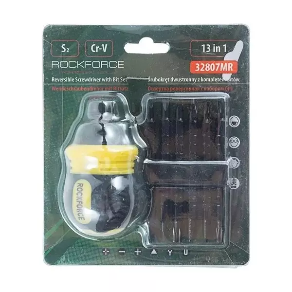 Rock Force Reversible Screwdriver with Special Bits Set CrV Straight Handle S2 Steel Nozzle, RF-32807MR (Pack of 6)