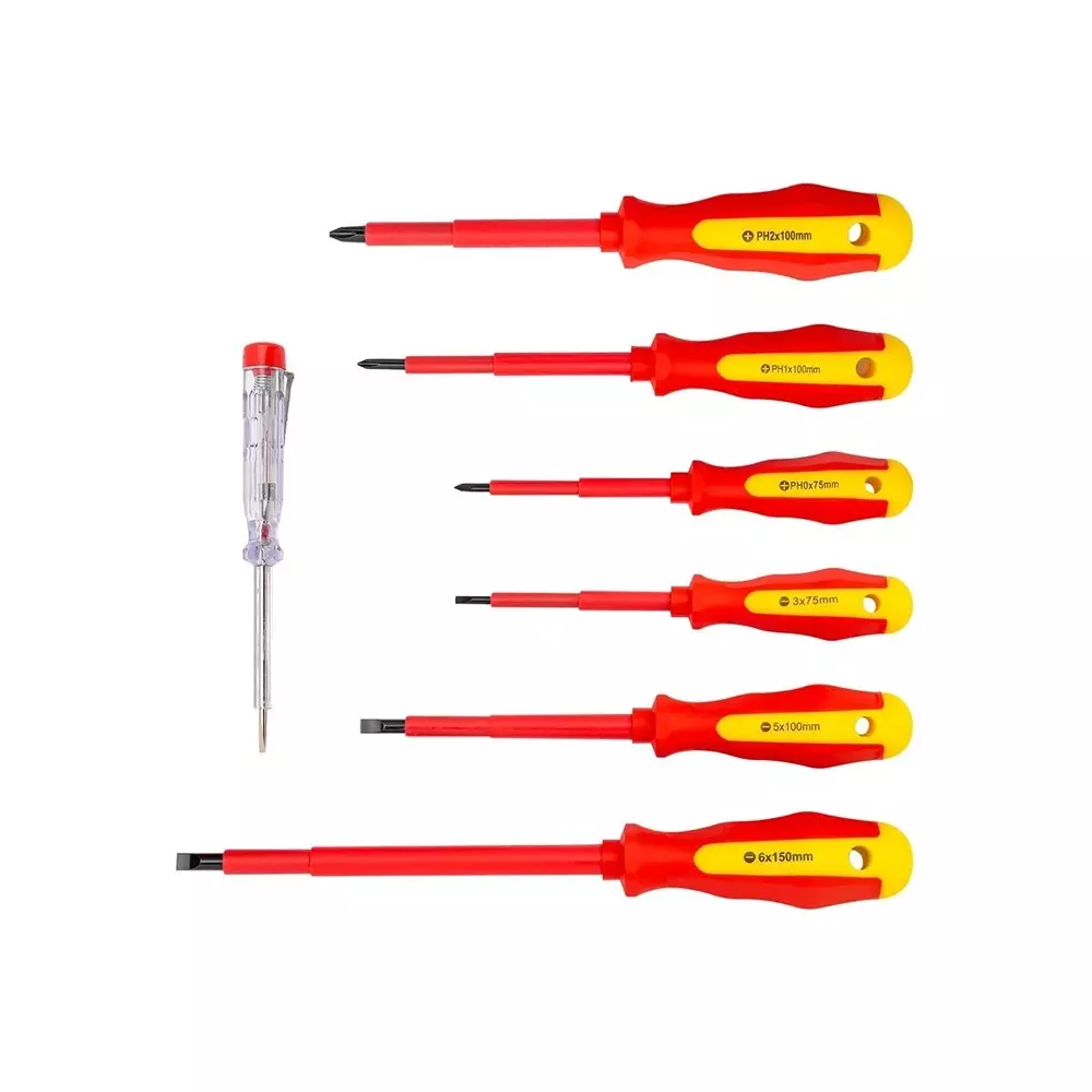Rock Force Dielectric Screwdriver Set SL 3, 5 & 6:, PH 0, 1 & 2 Slotted SL, PH Straight Handle, RF-2827 (Pack of 7 Pcs)