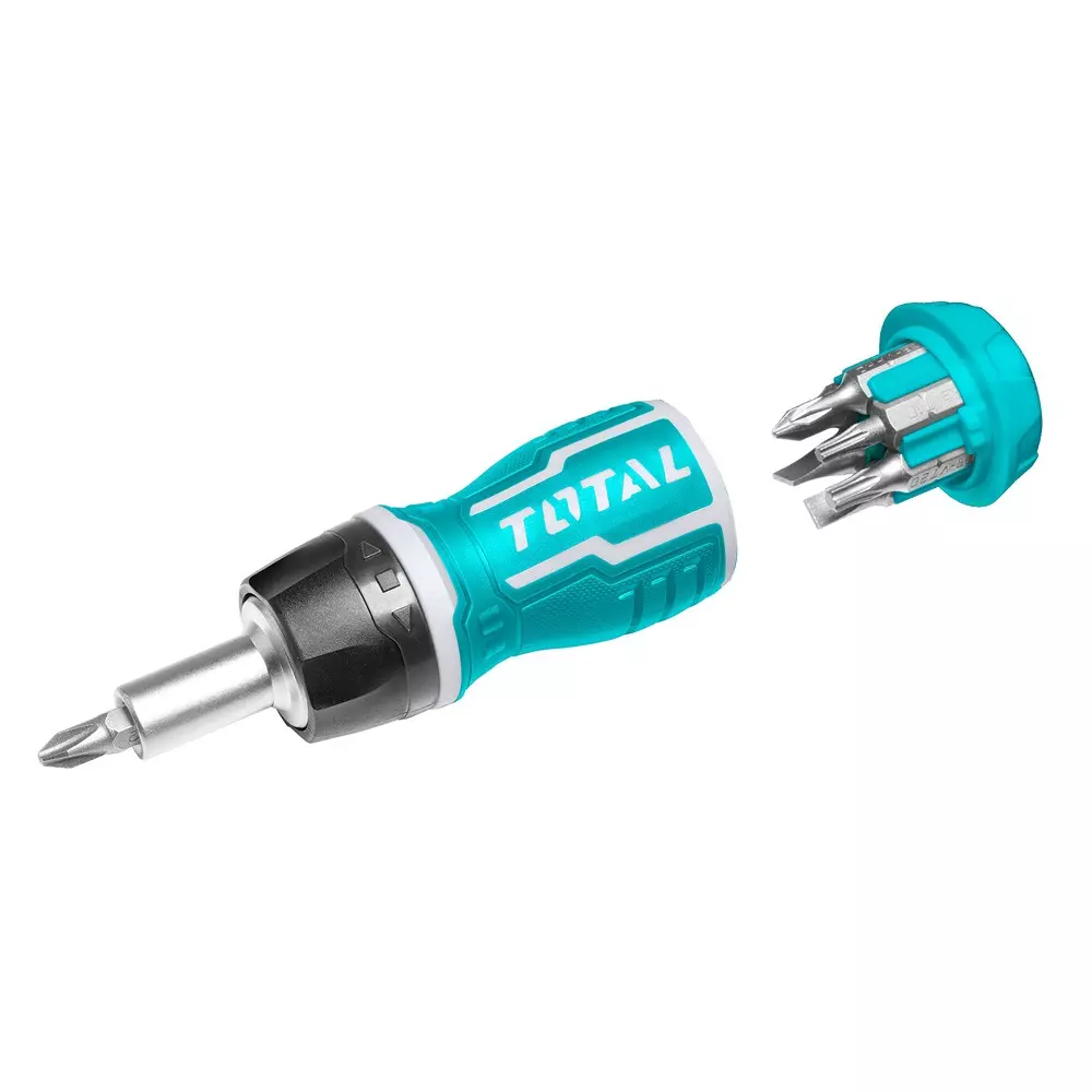Total 8 in 1 Stubby Screwdriver Set with Ratchet Function 6.35 mm (1/4 inch) Socket Size Chrome Vanadium Steel, TACSDS1726 (Pack of 8)