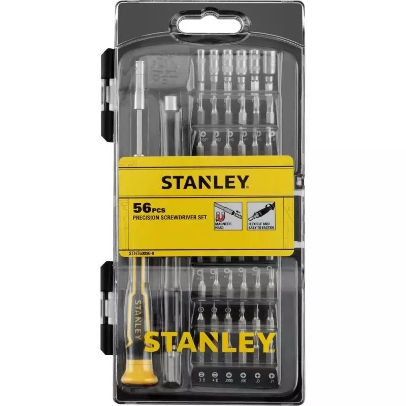 STANLEY 56 Pcs Precision Phillips Slotted Screwdriver Set Rubber Grip Handle and 6 inch (150 mm) Size, STHT60090-8
