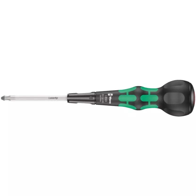 Wera 1850 Ball Grip Phillips Head Screwdriver with PH 2 Tip Size and 100 mm Total Blade Length, 5007906001