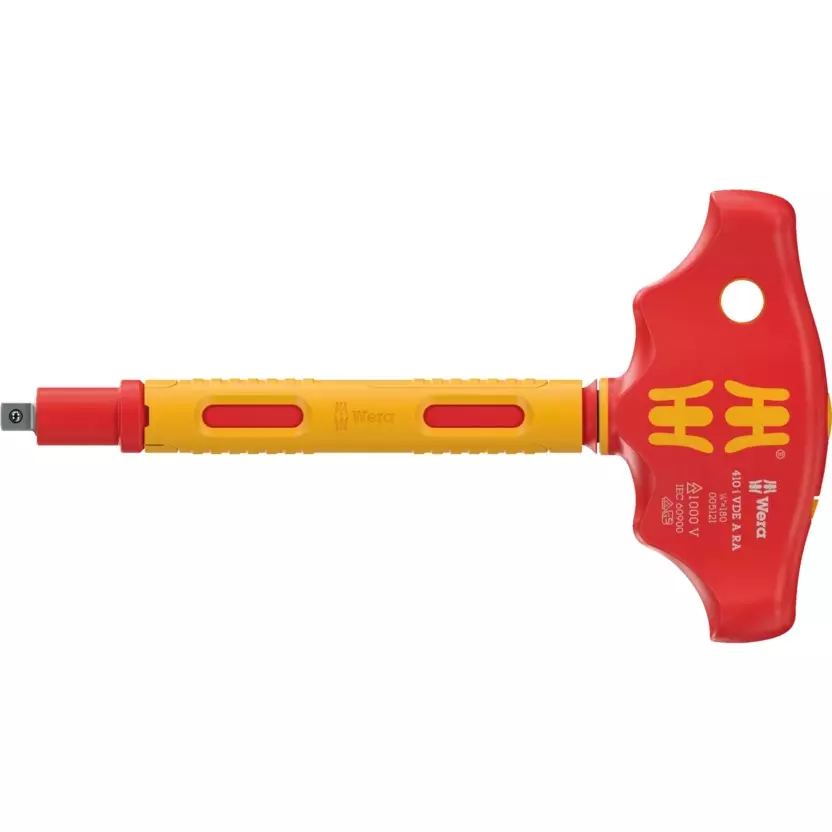 Wera 410 i VDE A RA VDE-Insulated T-handle Adapter Screwdriver with 130 mm Blade Length and 1/4 inch (6.35 mm) Tip Size, 5005121001