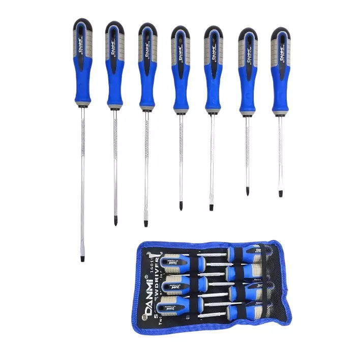 DANMI Screw Driver Set Blue & Silver Chrome Vanadium Steel, 160197 (Pack of 7 Pcs)