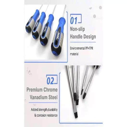 DANMI Screw Driver Set Blue & Silver Chrome Vanadium Steel, 160197 (Pack of 7 Pcs)