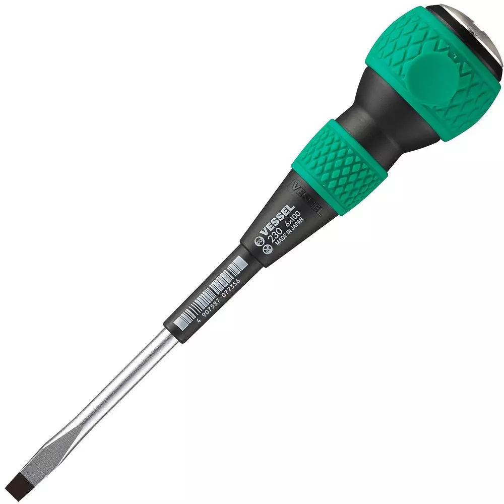 Vessel Ball Grip Thru Screwdriver 200 mm Overall Length Minus Tip, 230 -6X100