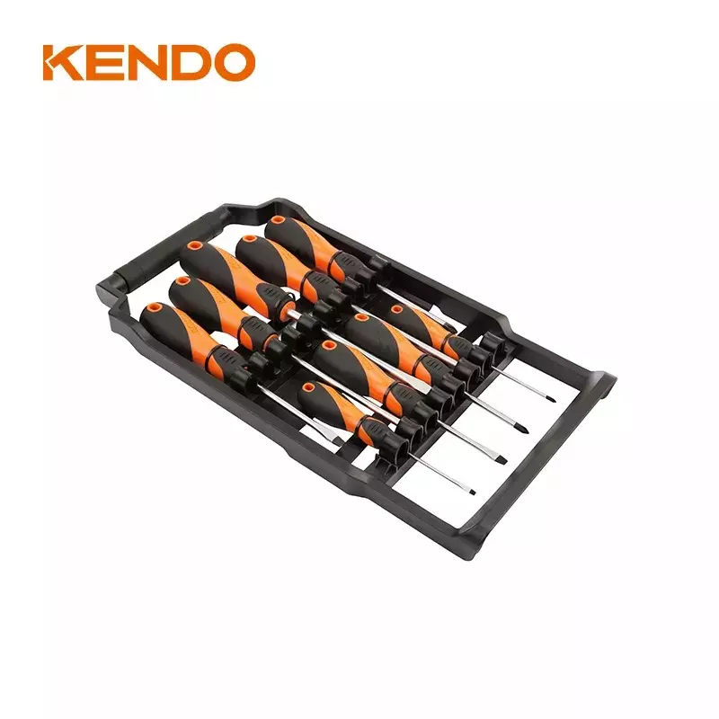 kendo-screwdriver-set-with-plastic-rack-cr-v-material-tpr-handle-20214-set-of-9-pcs