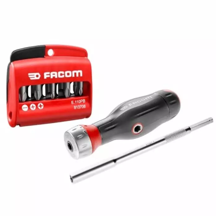 Facom 1/4 in Hexagon Slotted Phillips Pozidriv Torx Hexagon Ratchet Bit Set Chrome Chrome Vanadium Steel, ATCL.2A2PB