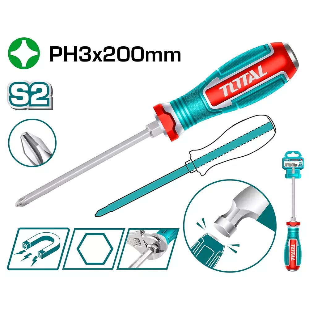 total-phillips-go-through-screwdriver-s2-steel-magnetic-tip-8-mm-hex-shank-ph3-x-200-mm-tgtph3200