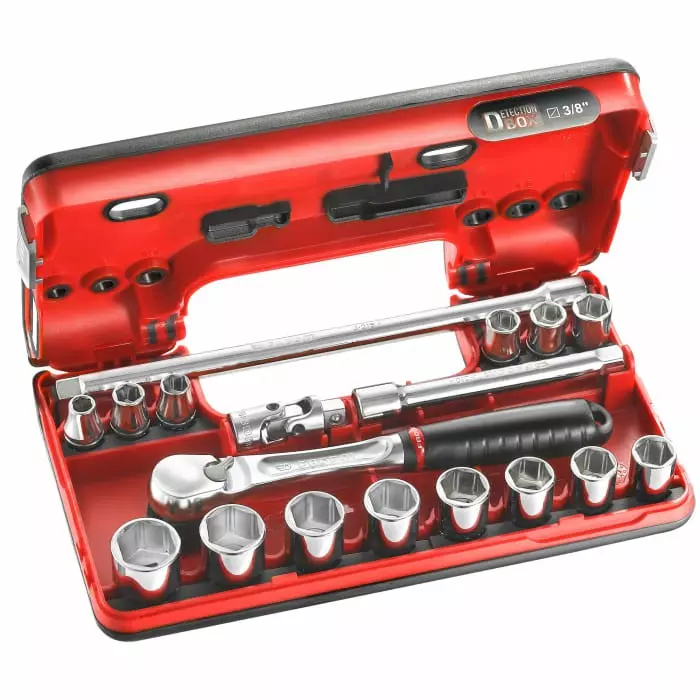 Facom 3/8 in Hexagon Hexagon Socket Set Chrome Chrome Vanadium Steel, JL.DBOX1PB