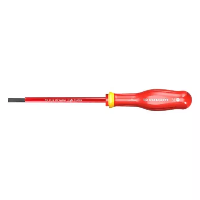 Facom Slotted Insulated Screwdriver, 6.5 mm Tip, 200 mm Blade, VDE/1000V, 320 mm Overall, AT6.5X200VE