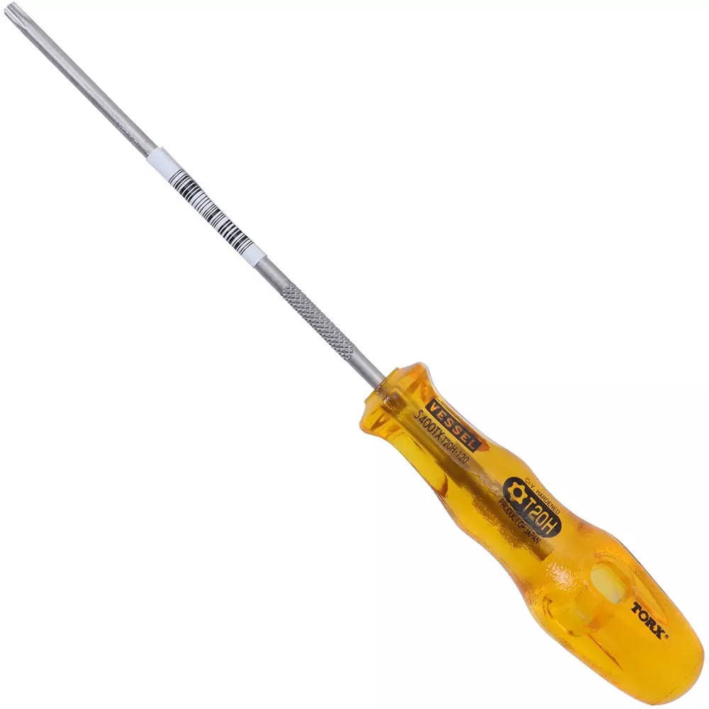 Vessel Power Grip Torx Screwdriver 217 mm Overall Length Tamper-proof Torx Tip, T20H×120