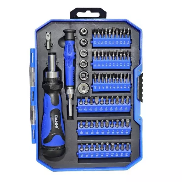 DANMI Ratchet Screwdriver Set Blue & Silver Steel, 160169 (Pack of 69 Pcs)