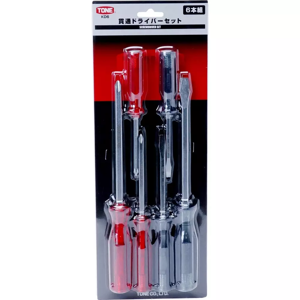 TONE Penetrating Screwdriver Set Resin Grip with Cutting Edge Magnet, KD6 (Set of 6 Pcs)