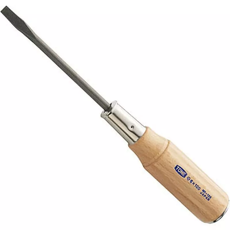 TONE Penetrating Screwdriver, Wooden Handle Minus Tip Type 6x0.9 mm Size, MD-100