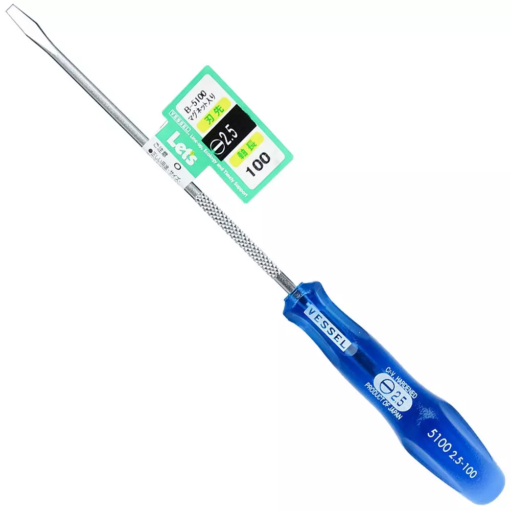 Vessel Power Grip Screwdriver 175 mm Overall Length, -2.5×100
