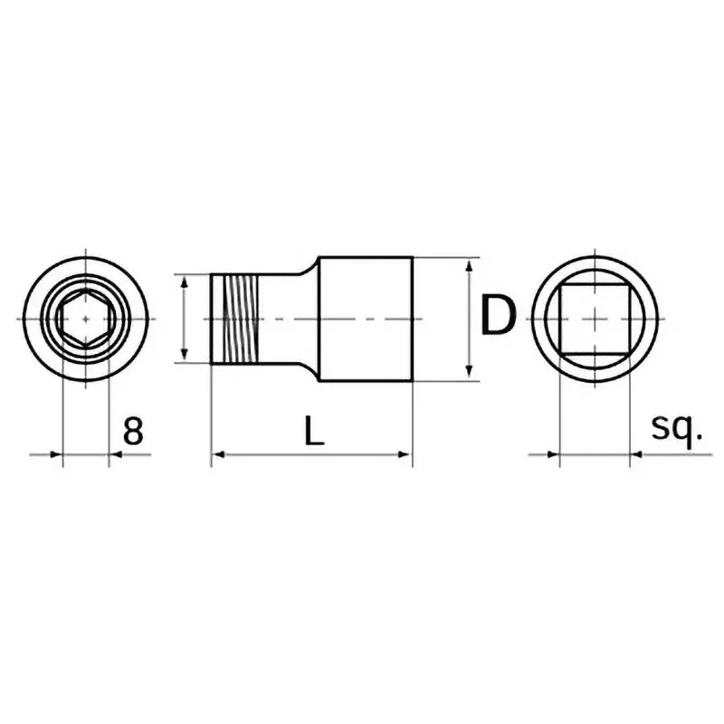 Ktc Impact Driver Bit Holder 8 mm Hex 12.7 mm Sq. Drive, SD30-8H