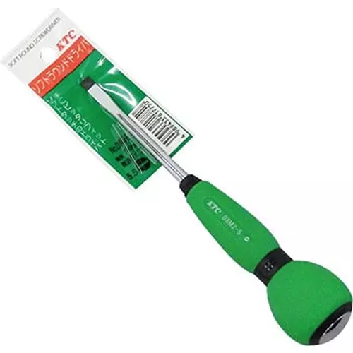 Ktc Stubby Minus Penetrating Screwdriver Elastomer Grip 6.3 mm Tip 130 mm Shaft, D8M2-615