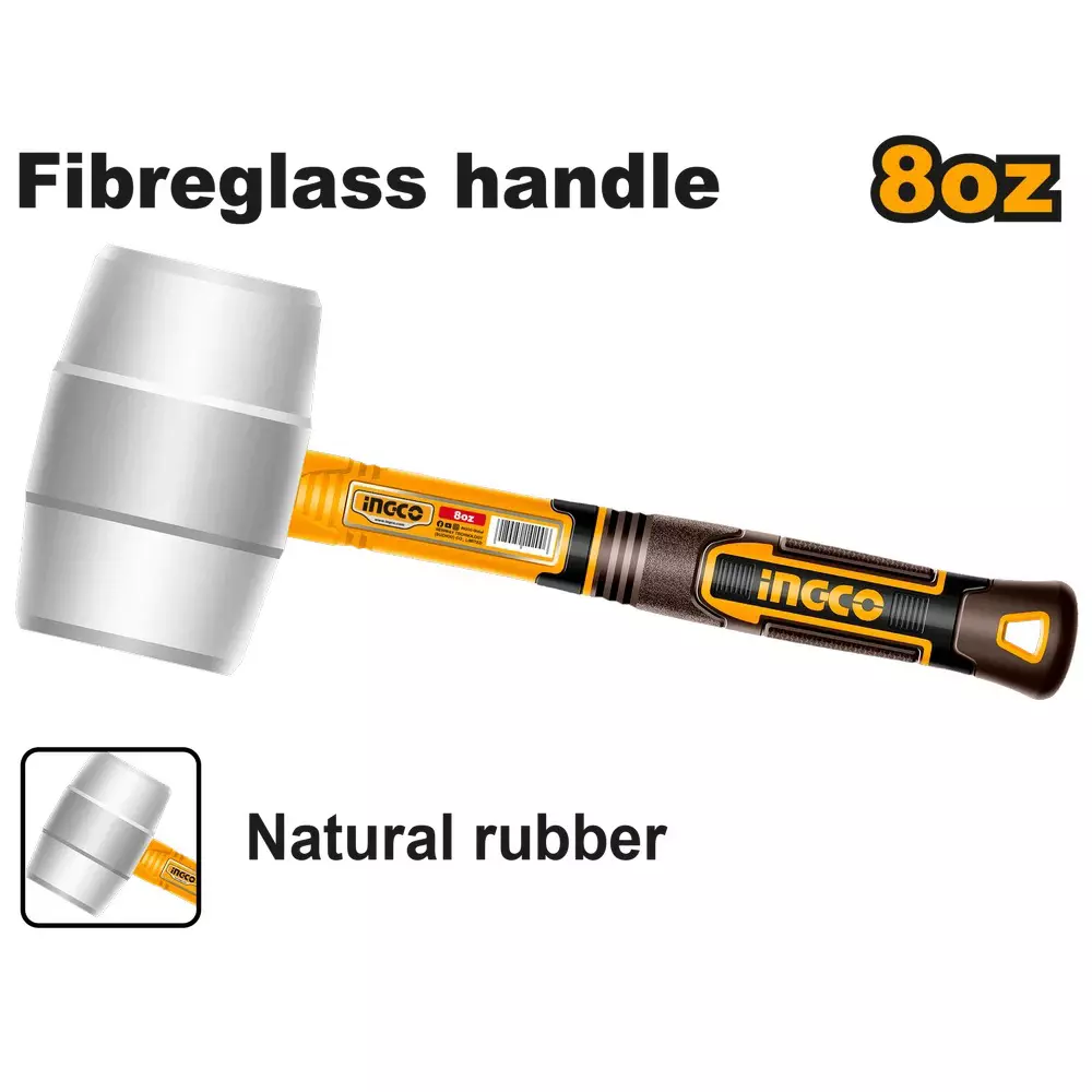 Ingco Rubber Hammer with 220 g Head Weight and Fiberglass Handle, HRUH8908