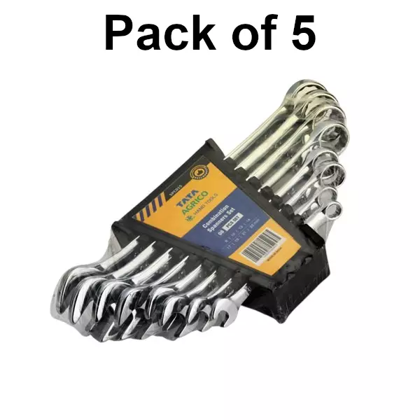 tata-agrico-8-pcs-combination-spanner-set-chrome-finish-metal-body-for-diy-home-professional-use-spc013-pack-of-5-kit