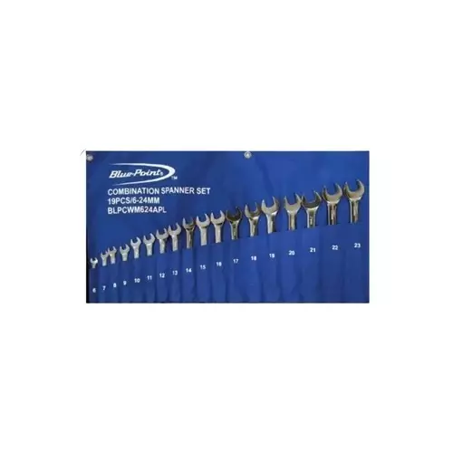 Blue-Point 19 Pcs Combination Wrench Set Polished Finish and Cr-V Steel Body, BLPCWM624APL