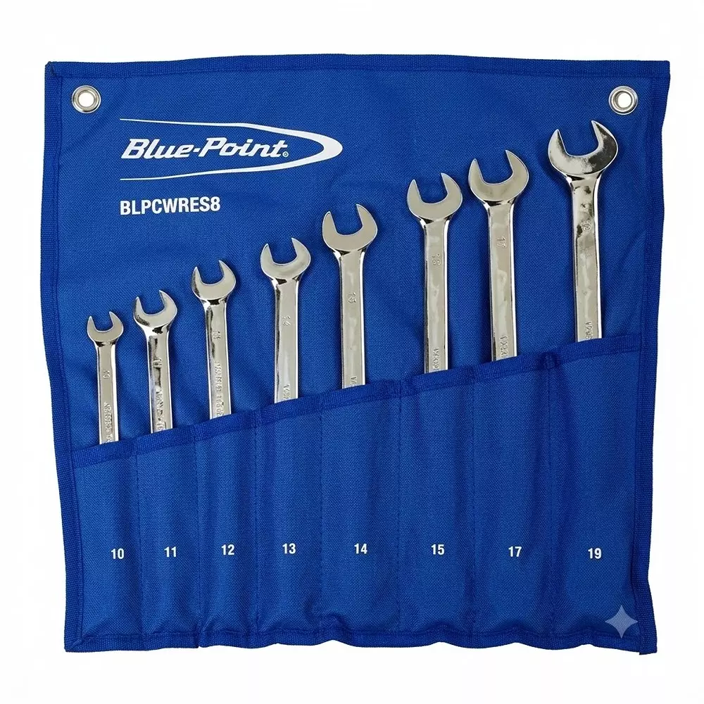 Blue-Point 8 Pcs Flex Combination Wrench Set Chrome Finish and Cr-V Steel Body, BLPCWRES8