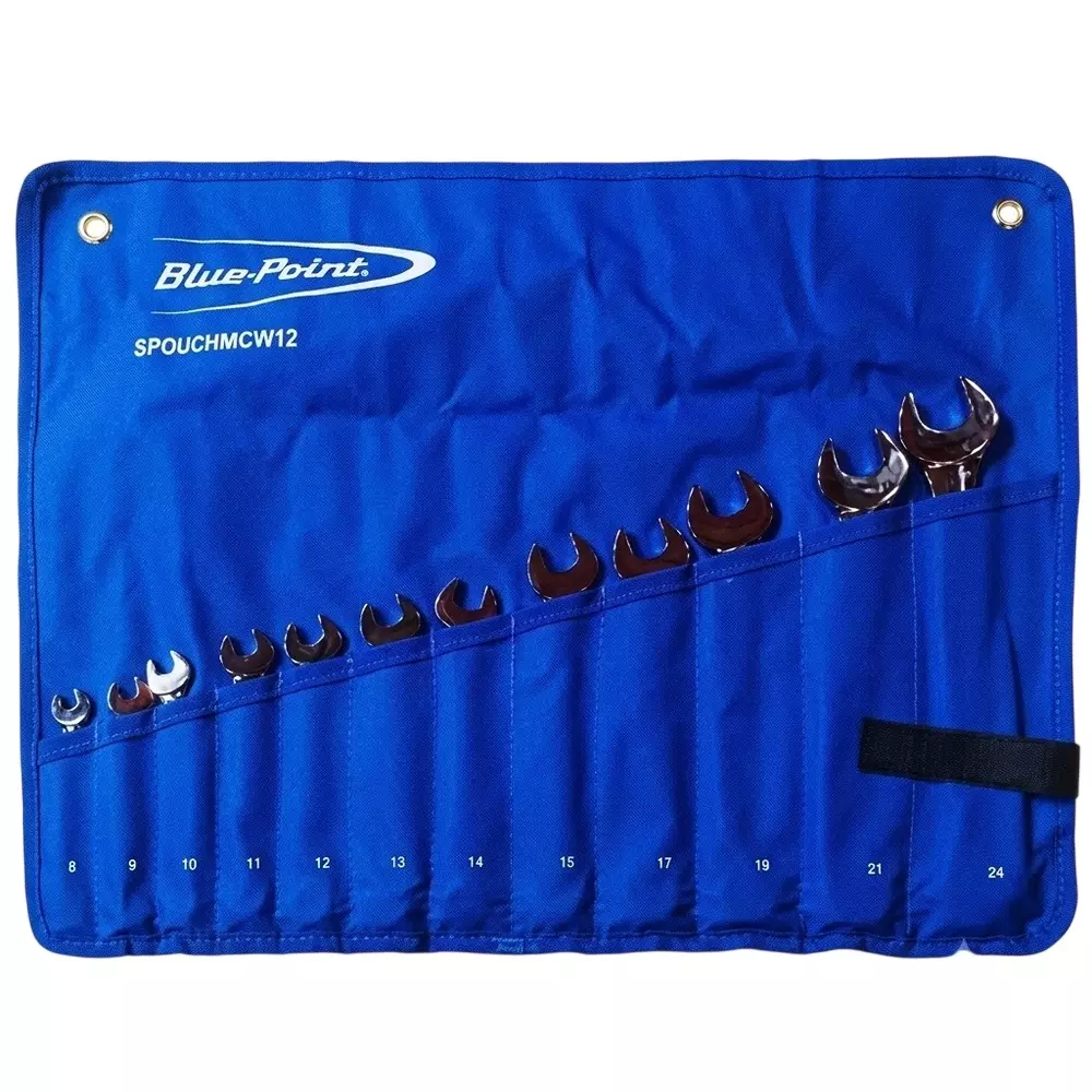 Blue-Point 12 Pcs Combination Wrench Set Chrome Finish and Alloy Steel Body, SPOUCHMCW12