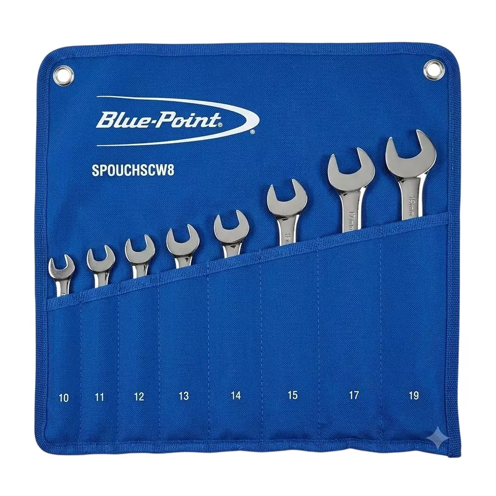 Blue-Point 8 Pcs Combination Wrench Set with Chrome Finish and Alloy Steel Body, SPOUCHSCW8