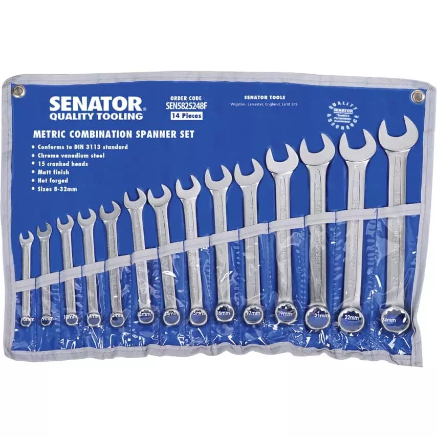 Senator Combination Spanner Set 8-24 mm Size Range Nickel Chrome Plated Finish Chrome Vanadium Steel, SEN5825248F (Pack of 14)