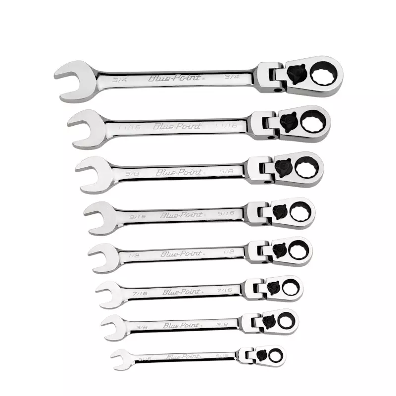 Blue-Point 8 Pcs Combination Wrench Set 12 Point SAE 15° with Nickel Chrome Finish, BOERF708A