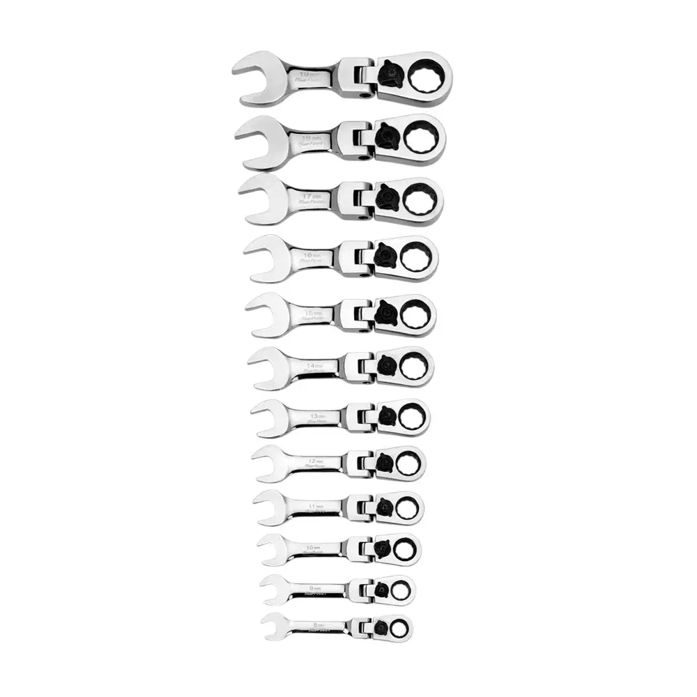 Blue-Point 12 Pcs Midget 15° Offset Box Flex-Head Ratcheting Combination Wrench Set Metric with Nickel Chrome Finish and Alloy Steel Body, BOERMSF712