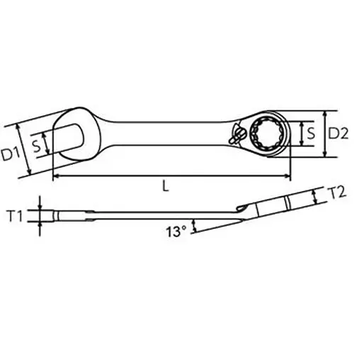 Ktc Short Ratchet Combination Wrench Standard Head 13 mm 5 Degree Feed Angle, MSR2SA-13