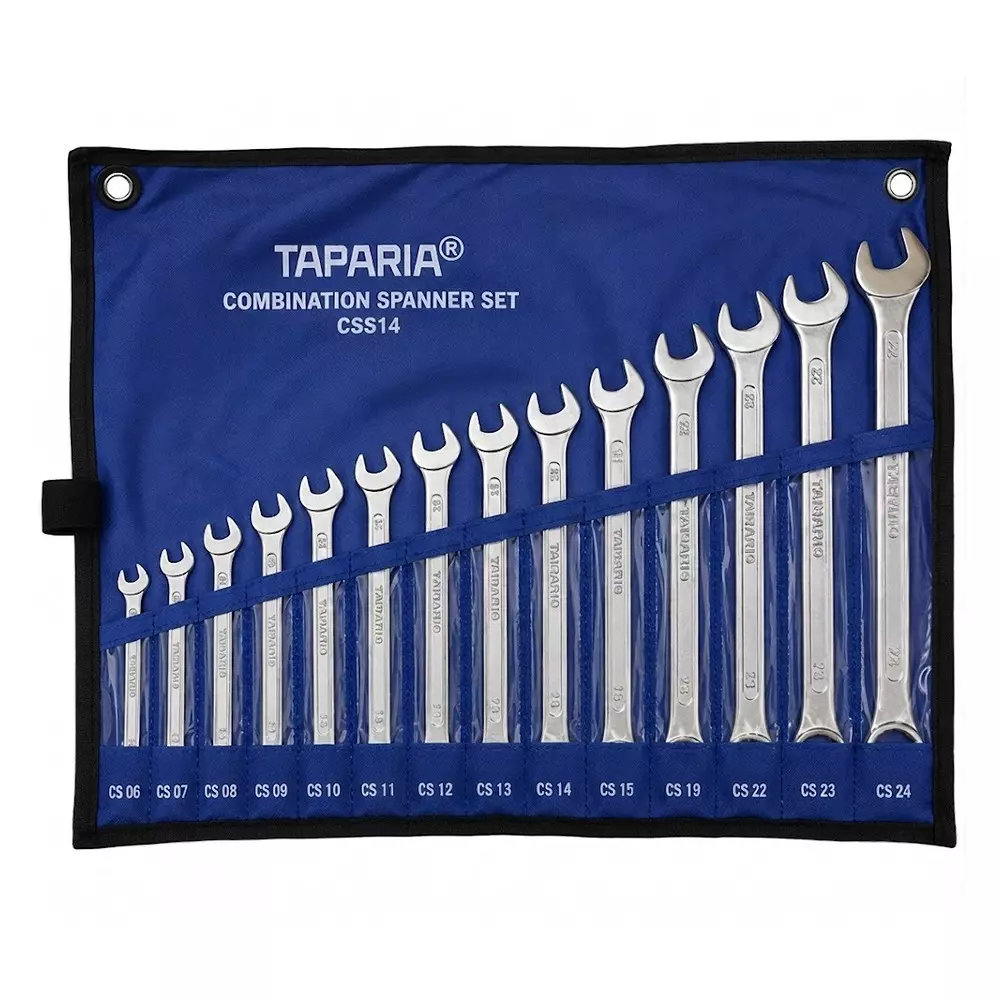Taparia Combination Spanners Kit 14 Pcs 6, 7, 8, 10, 12, 13, 14, 17, 19, 22, 24, 27, 30, 32 mm Size Silver Stainless Steel for Home & Professional Use