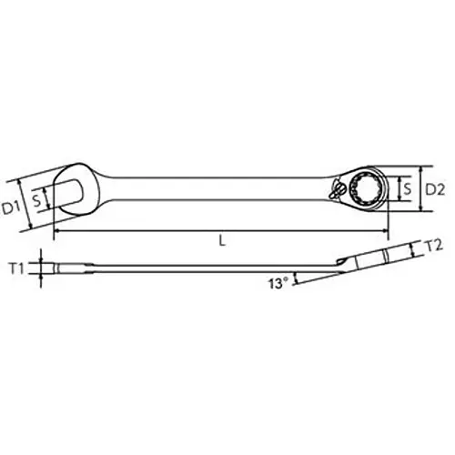 Ktc Ratchet Combination Wrench Standard Head 13 mm 5 Degree Feed Angle, MSR2A-13