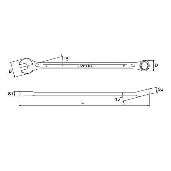toptul-extra-long-combination-wrench-15-offset-11-mm-205-mm-length-aael1111-pack-of-10-pcs