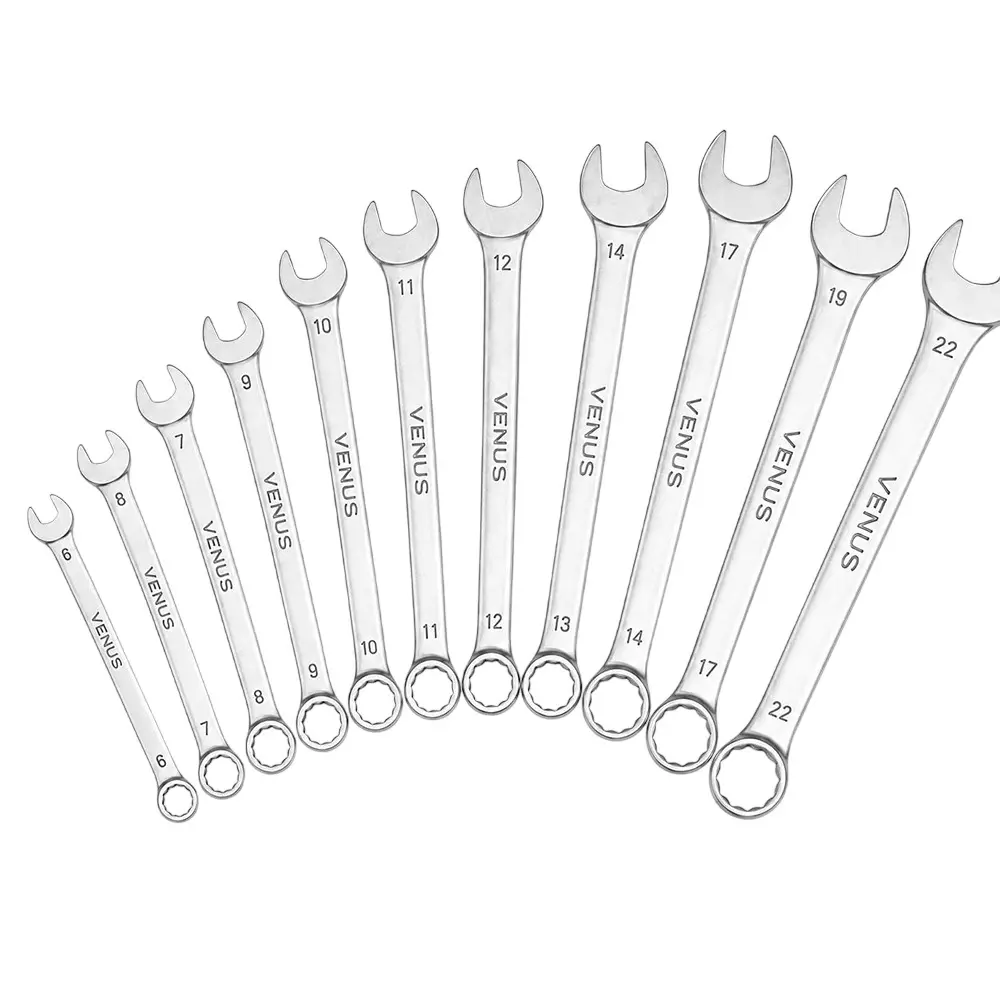 Venus Heavy Duty 12 Pcs Combination Spanner Kit Silver Chrome Vanadium Steel 6-22 mm Size Rangefor Automotive Repair, Bike Maintenance