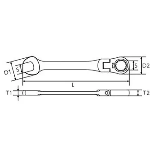 Ktc Semi-Short Flex Ratchet Combination Wrench Thin Head 19 mm 5 Degree Feed Angle, MSR1A-19F