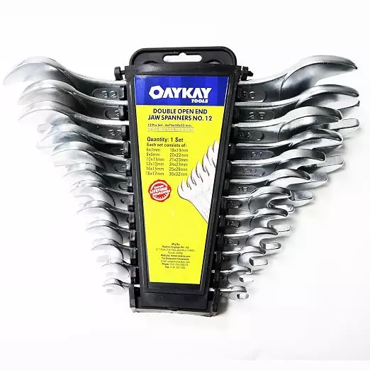 OAYKAY 12 Pcs Double Open Jaw Spanner Set Full Hardened & Tempered Chrome Vanadium Steel Body in Hanging Tray Packaging, 1536.60.0X