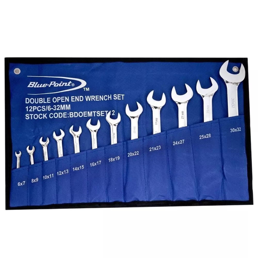 Blue-Point 12 Pcs Double Open End Wrench Set Smooth Chrome Finish Alloy Steel Body, Size 6-32 mm, BDOEMTSET12L