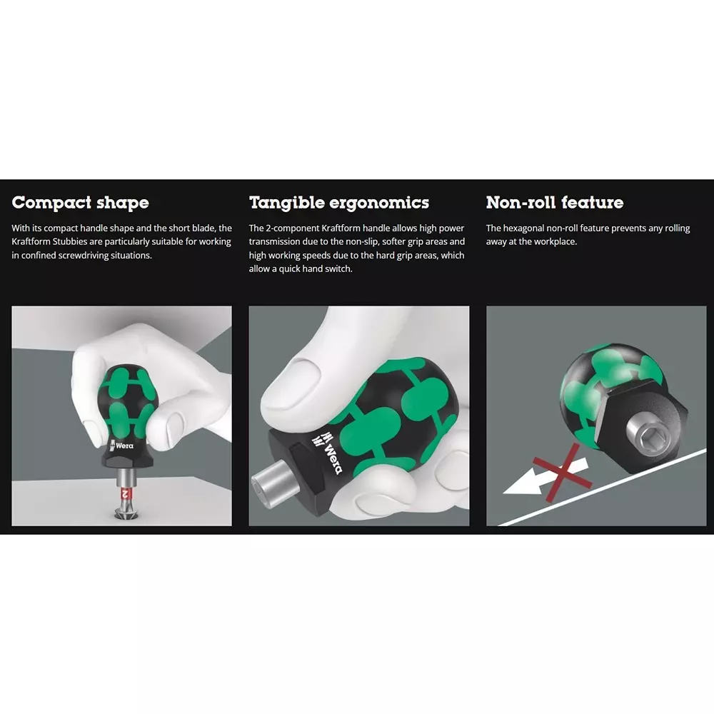 wera-kraftform-kompakt-stubby-1-handleinterchangeable-blade-system-with-kraftform-handle-and-hex-plus-shank-5057471001-set-of-19